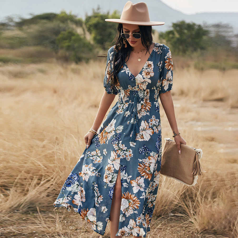 Women's Floral Dress |  V-Neck Summer Dress | eShopLovers