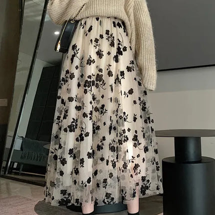 Mesh Floral Skirt For Women