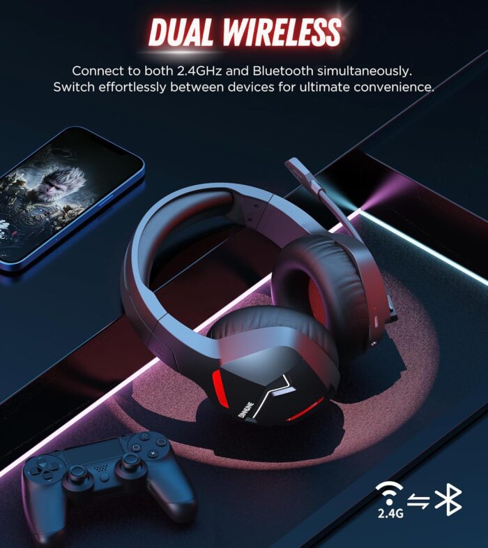 1738418503 BINNUNE Wireless Gaming Headset with Microphone for PC PS4 PS5 2.4G Wireless Bluetooth USB Gamer Headphones with Mic for Laptop Computer