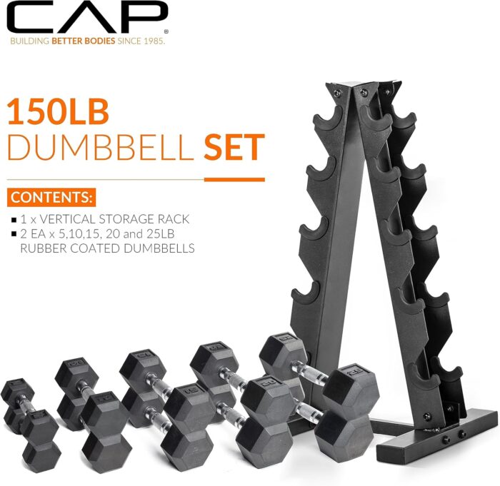 1738420761 CAP Barbell Dumbbell Set with Rack Multiple Options in 150lbs and 210lbs