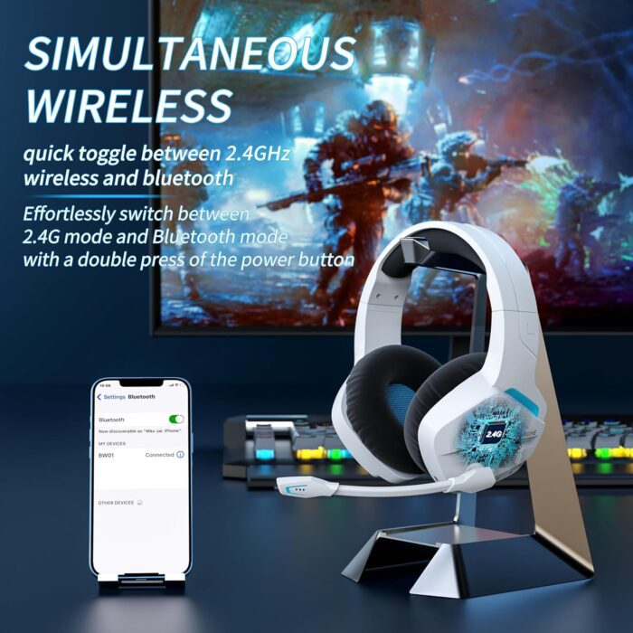 1738421004 BINNUNE Wireless Gaming Headset with Noise Cancelling Microphone for PC PS4 PS5 2.4G Wireless Bluetooth Gaming Headphones with Mic for Laptop Computer