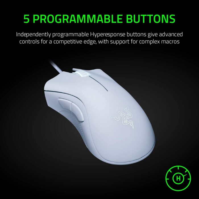 1738421259 Razer DeathAdder Essential Gaming Mouse 6400 DPI Optical Sensor 5 Programmable Buttons Mechanical Switches Rubber Side Grips Mercury White