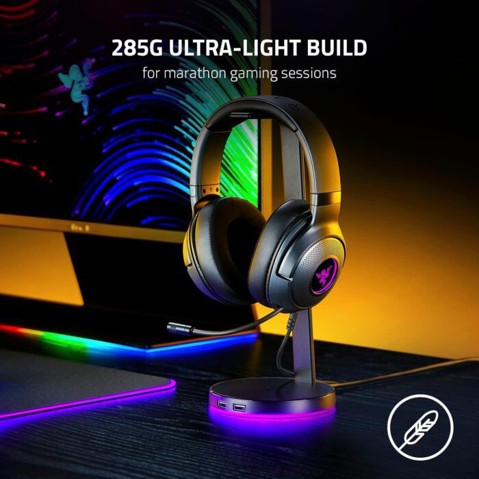 1738421284 Razer Kraken V3 X Wired USB Gaming Headset Lightweight Build Triforce 40mm Drivers HyperClear Cardioid Mic 7.1 Surround Sound Chroma RGB Lighting Black