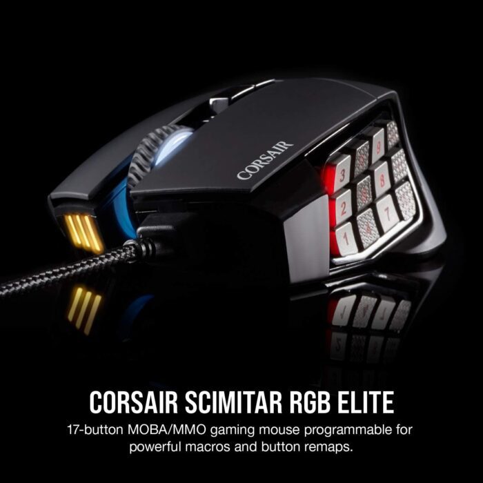 1738421302 Corsair SCIMITAR RGB ELITE Gaming Mouse For MOBA MMO 18000 DPI 17 Progammable Buttons iCUE Compatible Black