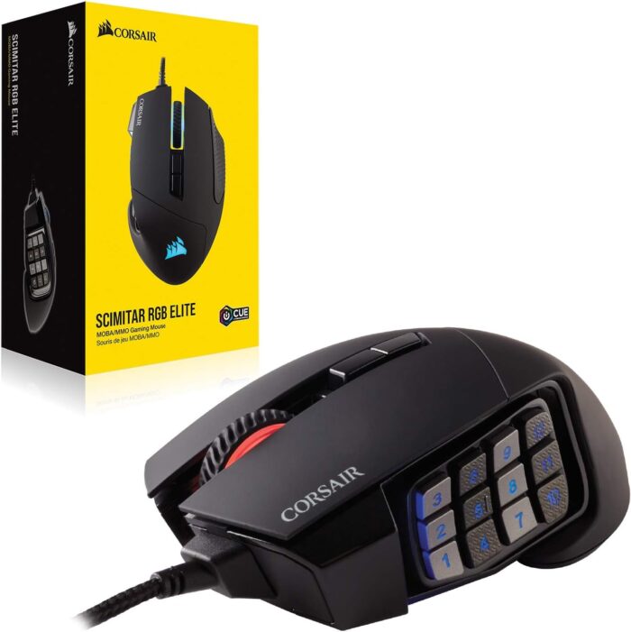 1738421305 Corsair SCIMITAR RGB ELITE Gaming Mouse For MOBA MMO 18000 DPI 17 Progammable Buttons iCUE Compatible Black