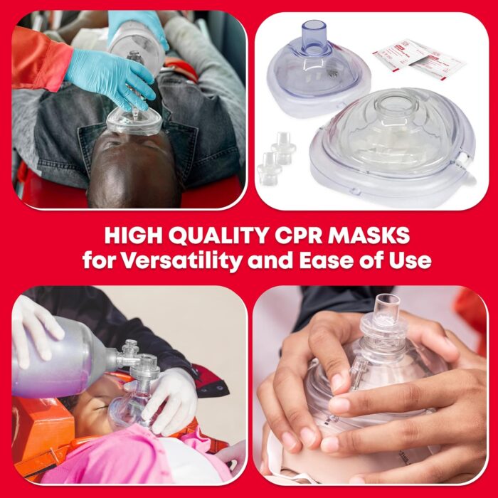 1738421401 Ever Ready First Aid Adult and Infant CPR Mask Combo Kit with 2 Valves with Pair of Vinyl Gloves 2 Alcohol Prep Pads Red