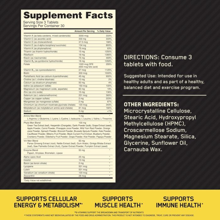 1738421514 Optimum Nutrition Opti Men Vitamin C Zinc and Vitamin D E B12 for Immune Support Mens Daily Multivitamin Supplement 90 Count Packaging May Vary