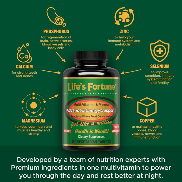 1738421615 Lifes Fortune Multivitamin All Natural Energy Source Supplying Whole Food Concentrates Antioxidants Amino Acids Enzymes Trace Minerals More 180 Count Pack of 1