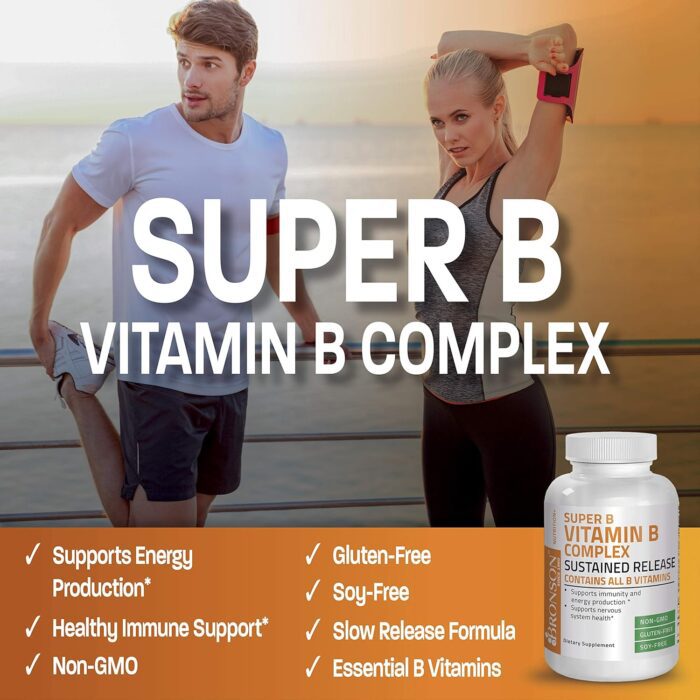 1738421935 Bronson Super B Vitamin B Complex Sustained Slow Release Vitamin B1 B2 B3 B6 B9 Folic Acid B12 Contains All B Vitamins 100 Tablets