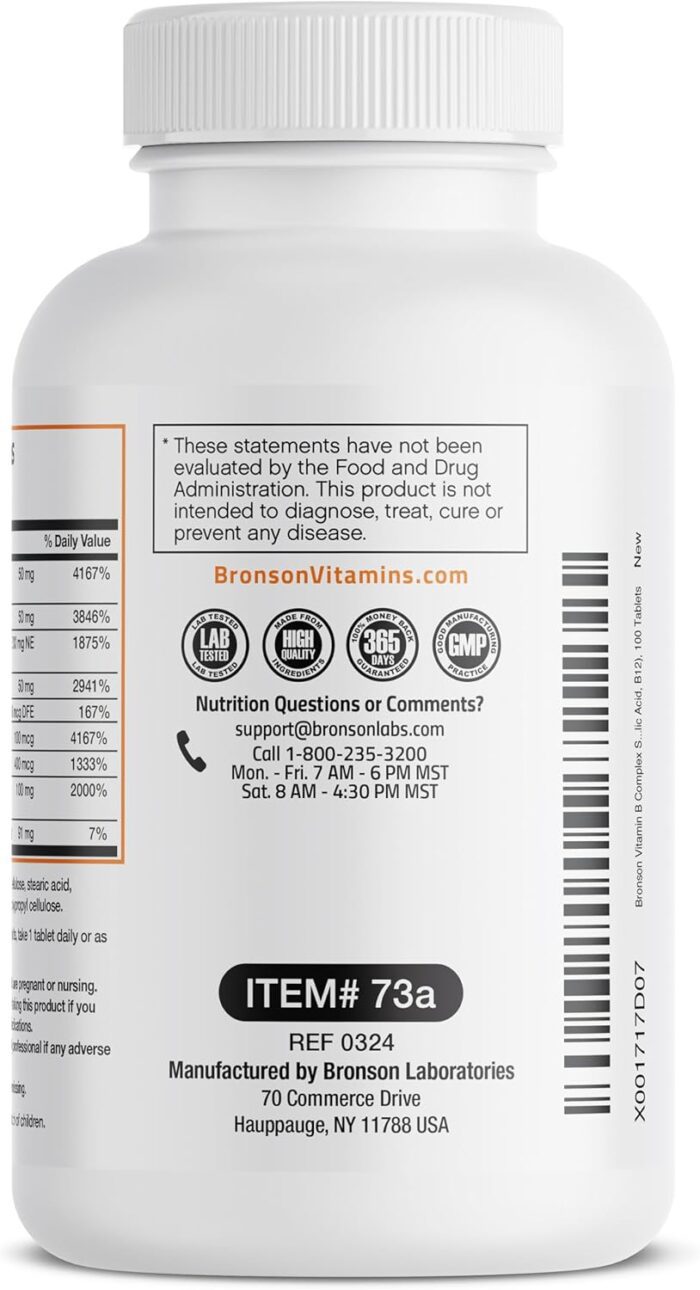 1738421936 Bronson Super B Vitamin B Complex Sustained Slow Release Vitamin B1 B2 B3 B6 B9 Folic Acid B12 Contains All B Vitamins 100 Tablets