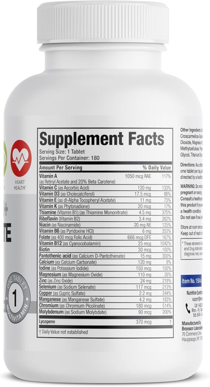 1738422110 Bronson ONE Daily Mens 50 Complete Multivitamin Multimineral 180 Tablets