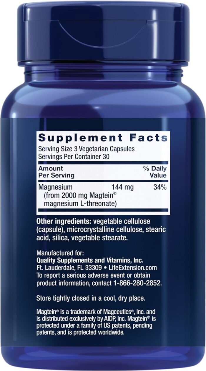 1738423692 Life Extension Neuro mag Magnesium L threonate Magtein Magnesium Supplement Brain Health Memory Attention Gluten Free Vegetarian Non GMO 90 Vegetarian Capsules