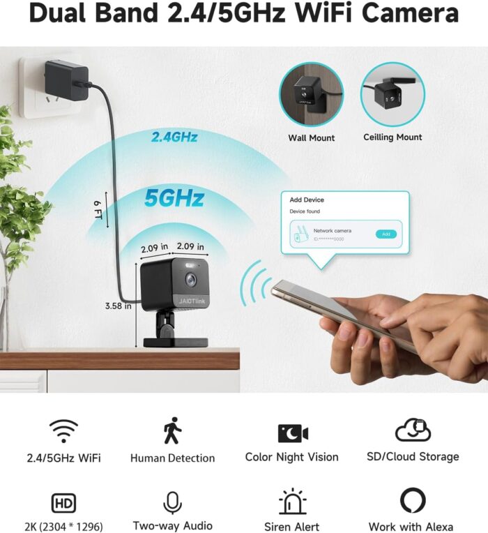 1738424028 2K 2.4G5G Dual Band Security Camera Indoor Plug in Cameras for Home Security BabyPet WiFi Camera with Phone App Smart Night Vision Motion Detection 2 Way Talk