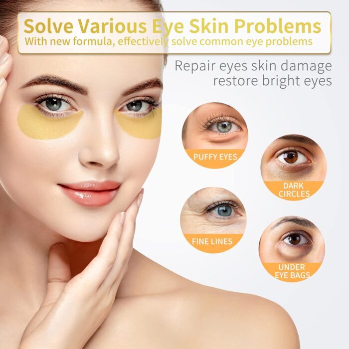 1738480058 Under Eye Patches 60 Pcs 24K Gold Eye Mask Puffy Eyes Dark Circles TreatmentsReduce Under Eye Bags and Smooth WrinklesEye Skin Care Pads With CollagenHyaluronic Acid Castor Oil