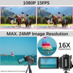 1738482263 Video Camera Camcorder Digital Camera Recorder Full HD 1080P 15FPS 24MP 3.0 Inch 270 Degree Rotation LCD 16X Digital Zoom Camcorder Camera with 2 BatteriesBlack