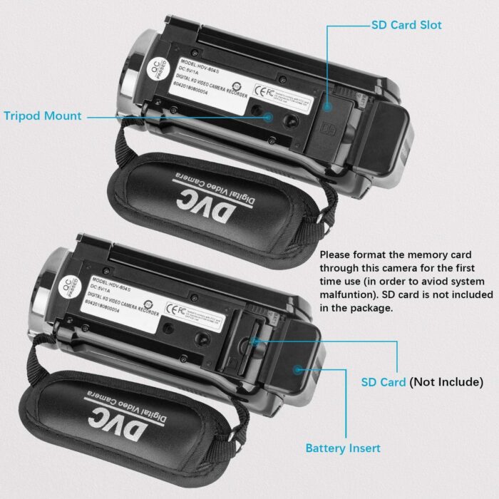 1738482267 Video Camera Camcorder Digital Camera Recorder Full HD 1080P 15FPS 24MP 3.0 Inch 270 Degree Rotation LCD 16X Digital Zoom Camcorder Camera with 2 BatteriesBlack