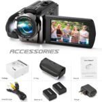 1738482274 Video Camera Camcorder Digital Camera Recorder Full HD 1080P 15FPS 24MP 3.0 Inch 270 Degree Rotation LCD 16X Digital Zoom Camcorder Camera with 2 BatteriesBlack