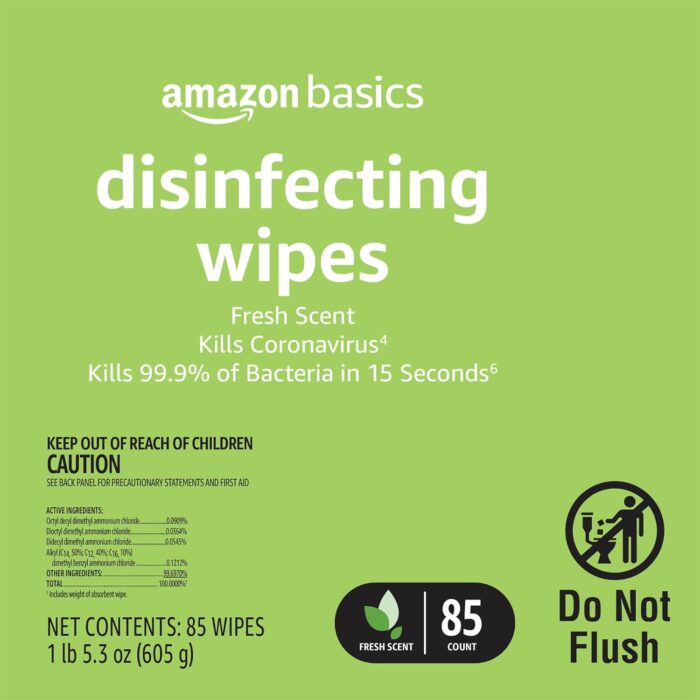 1738482385 Amazon Basics Disinfecting Wipes Lemon Fresh Scent SanitizesCleansDisinfectsDeodorizes 340 Count 4 Packs of 85