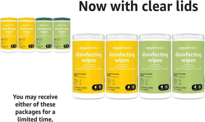 1738482406 Amazon Basics Disinfecting Wipes Lemon Fresh Scent SanitizesCleansDisinfectsDeodorizes 340 Count 4 Packs of 85