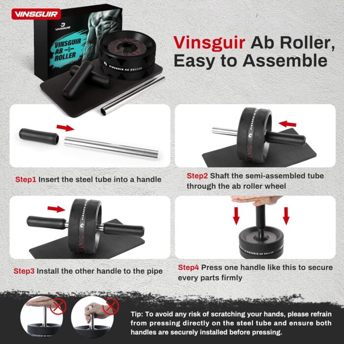 1738482420 VINSGUIR Ab Roller Wheel Abs Core Workout Equipment for Home Gym with Knee Pad Accessories Abdominal Wheel for Full body Strength Training