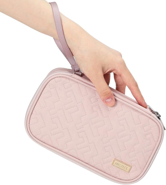 1738482947 NISHEL Travel Cord Organizer Case Double Layers Tech Electronic Bag Essentials for Charger Cable Phone Flash drive Pink