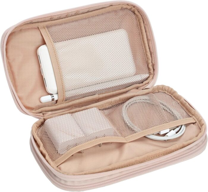 1738482954 NISHEL Travel Cord Organizer Case Double Layers Tech Electronic Bag Essentials for Charger Cable Phone Flash drive Pink