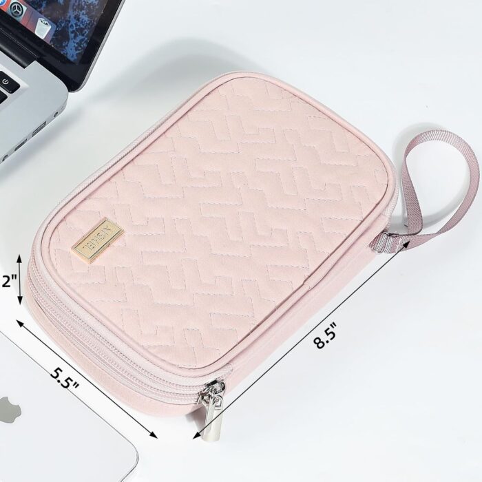 1738482966 NISHEL Travel Cord Organizer Case Double Layers Tech Electronic Bag Essentials for Charger Cable Phone Flash drive Pink