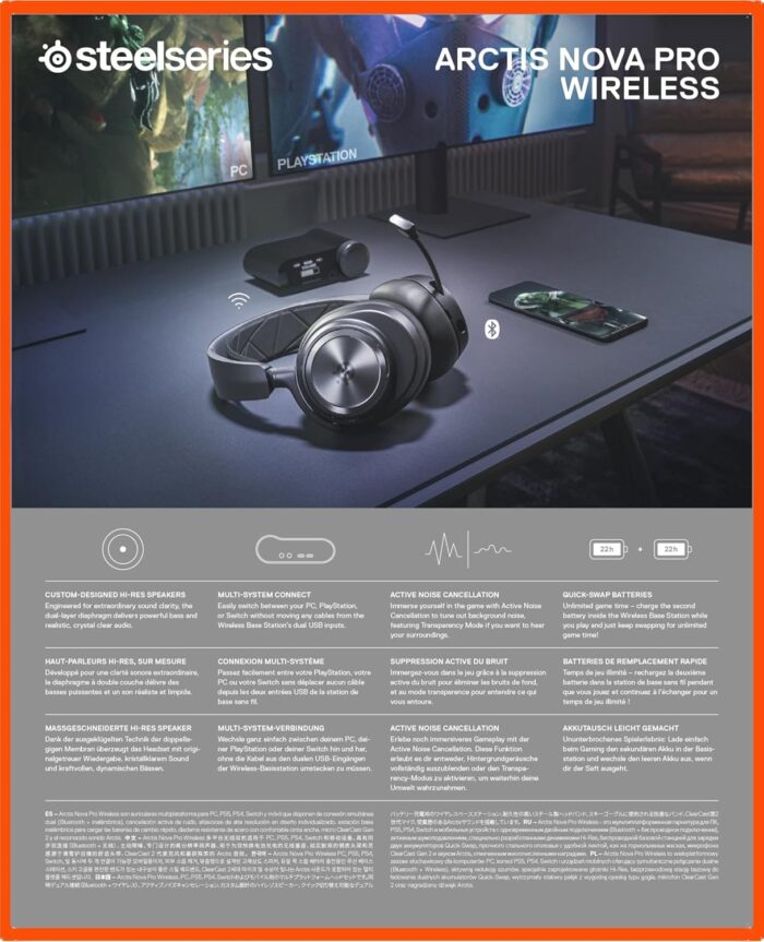 1738508079 SteelSeries Arctis Nova Pro Wireless Multi System Gaming Headset Premium Hi Fi Drivers Active Noise Cancellation Infinity Power System Stealth Retractable Mic PC PS5PS4 Switch Mobile