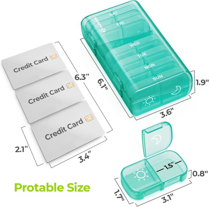 1738508158 AUVON XL Weekly Pill Organizer 2 Times a Day Pill Box 7 Day with One Side Large Openings for Easy to Use Cyan AM PM Pill Case for Medication Vitamins Fish Oils Supplements