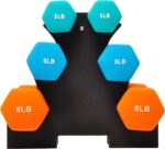 1738569316 Neoprene Dumbbell Hand Weights Anti Slip Anti roll Hex Shape Colorful Pair or Set with Stand