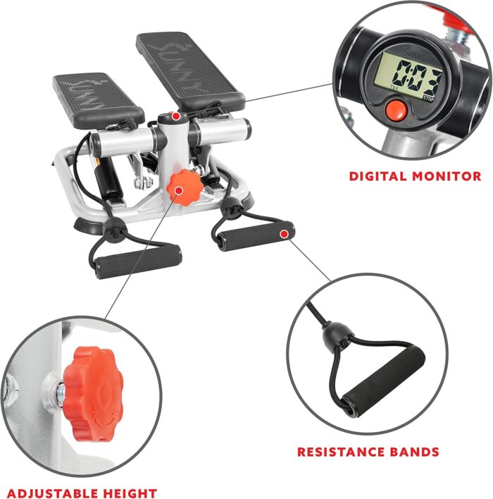 1738585802 Sunny Health Fitness Total Body 2 in 1 Stepper Machine Total Body Workout Adjustable Hydraulic Resistance Bands Non Slip Pedals w Optional Free SunnyFit App Enhanced Bluetooth Connectivity