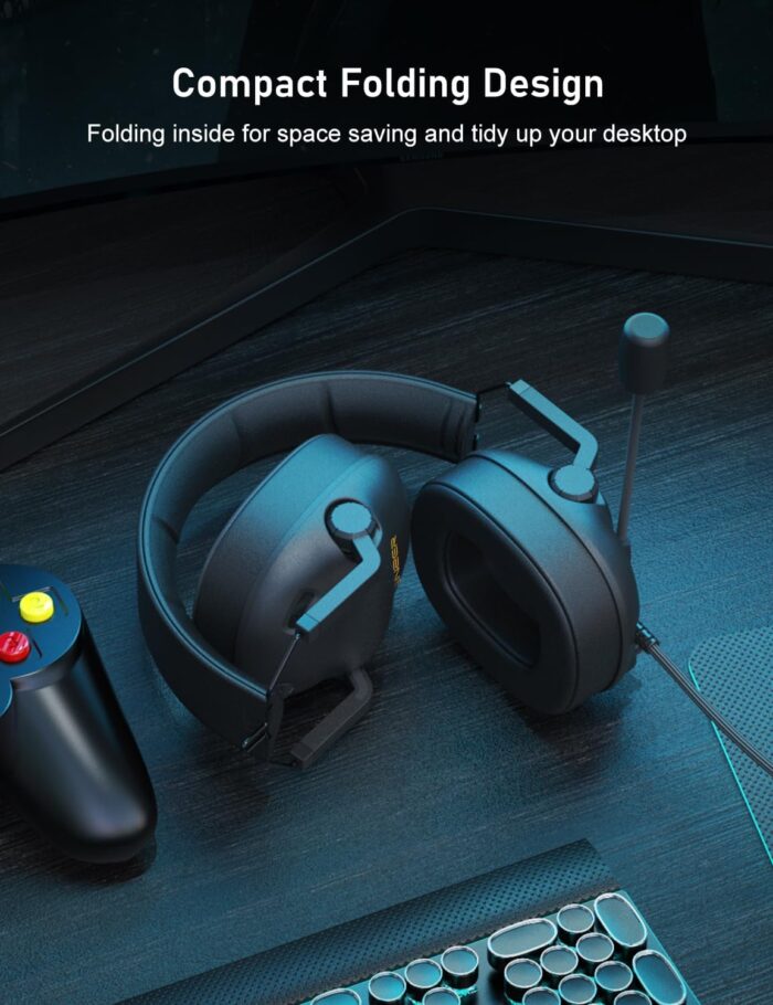 1738585901 SENZER SG500 Surround Sound Pro Gaming Headset with Noise Cancelling Microphone Soft Memory Foam Padding Portable Foldable Headphones for PC PS4 PS5 Xbox One Switch Black