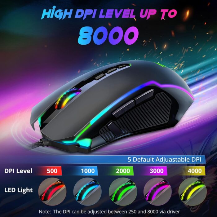 1738586196 Redragon Gaming Mouse Wired Gaming Mouse With Rgb Backlit 8000 Dpi Adjustable Mouse With 9 Programmable Macro Buttons Fire Button Software Supports Diy Keybinds M910 K.jpg