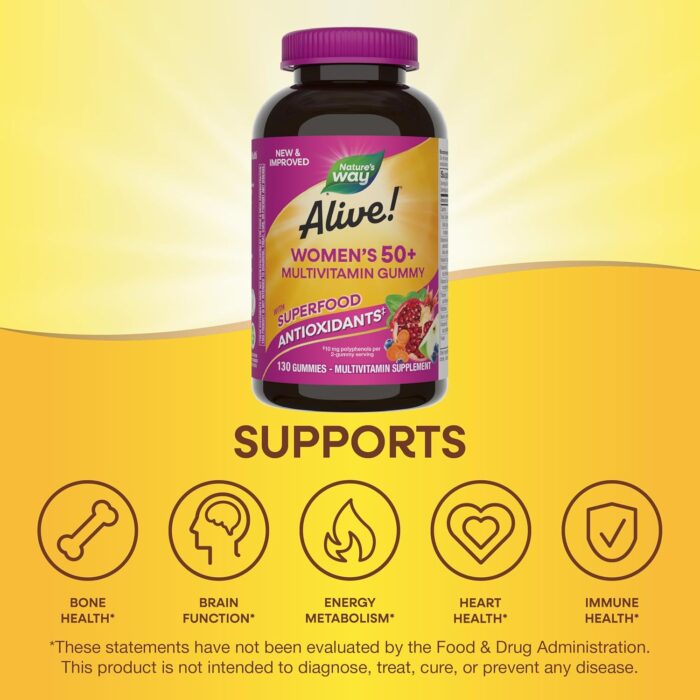 1738586198 Natures Way Alive Womens 50 Daily Gummy Multivitamins Supports Multiple Body Systems Supports Healthy Heart Brain Bones B Vitamins Mixed Berry Flavored 130 Gummies Packaging May Vary