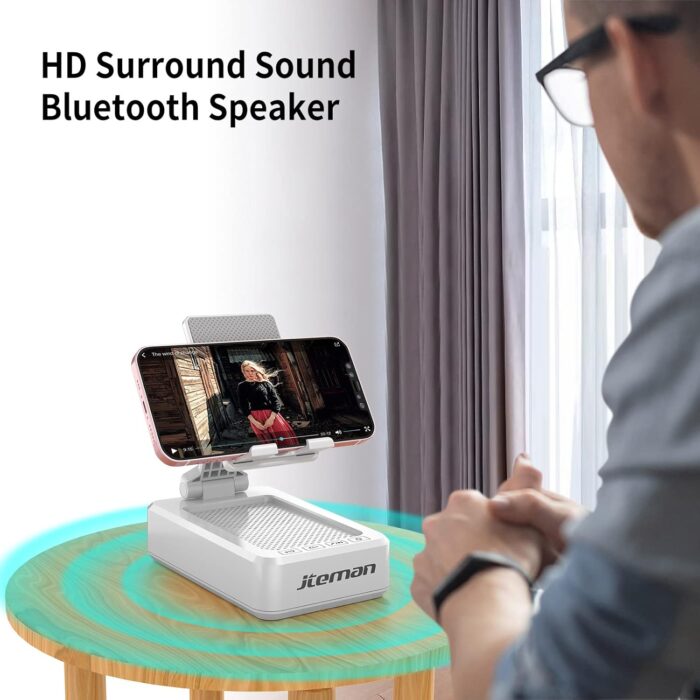 1738586211 Jteman Portable Phone Stand With Speaker Bluetooth Wirelessgifts For Men Womenbirthday For Women Menkitchen Gadgets For Menphone Holder For Desk White.jpg