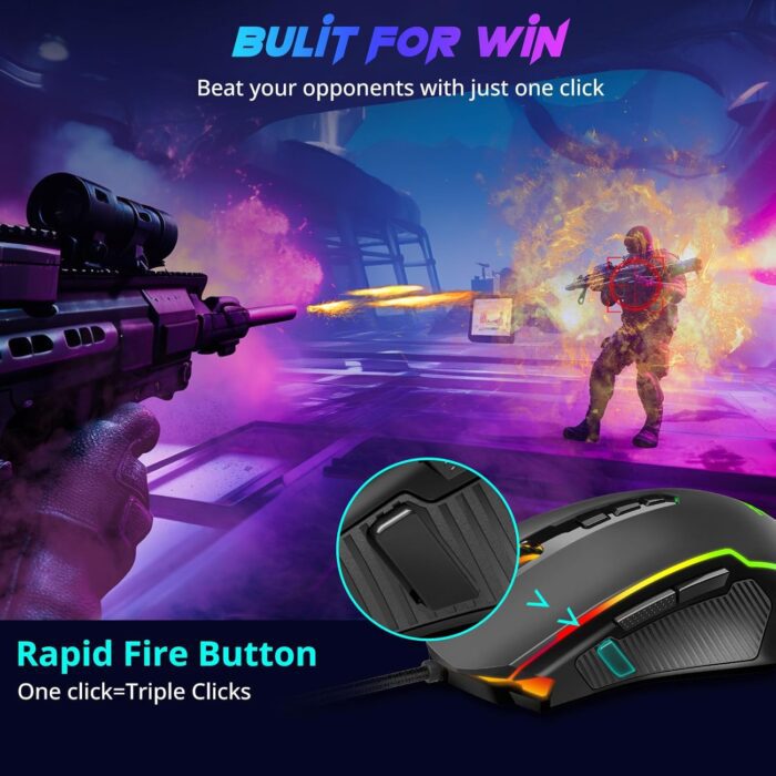 1738586212 Redragon Gaming Mouse Wired Gaming Mouse with RGB Backlit 8000 DPI Adjustable Mouse with 9 Programmable Macro Buttons Fire Button Software Supports DIY Keybinds M910 K