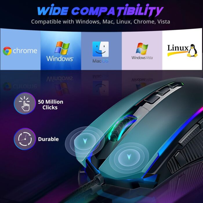 1738586226 Redragon Gaming Mouse Wired Gaming Mouse with RGB Backlit 8000 DPI Adjustable Mouse with 9 Programmable Macro Buttons Fire Button Software Supports DIY Keybinds M910 K