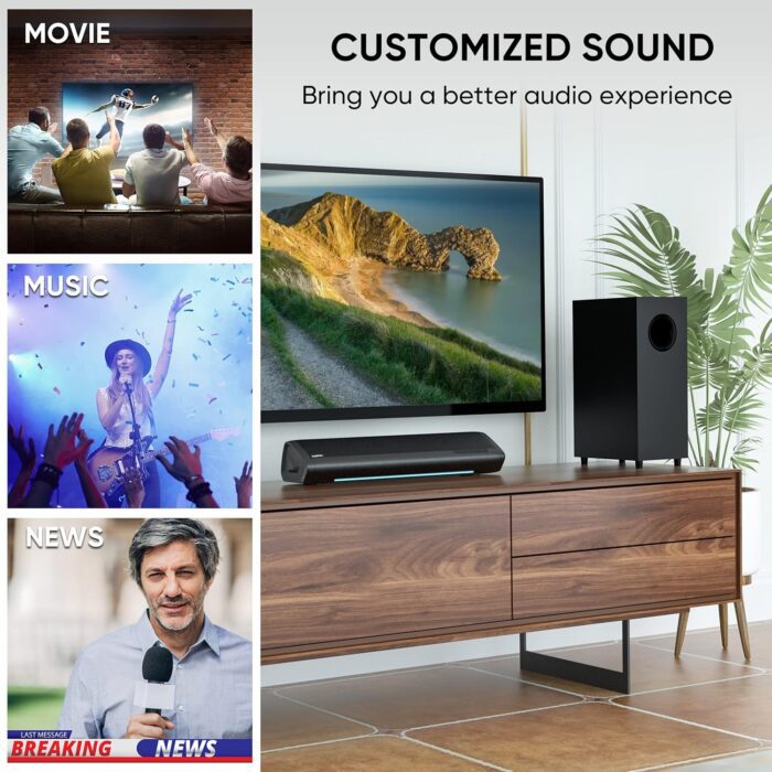 1738586254 Saiyin Sound Bars for TV with Subwoofer 2.1 Deep Bass Small Soundbar Monitor Speaker Home Theater Surround System PC Gaming BluetoothAUXOptical Connection Wall Mountable 17 inch