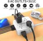 1738586337 6 Ft Surge Protector Power Strip 8 Widely Outlets With 4 Usb Ports 3 Side Outlet Extender With 6 Feet Extension Cord Flat Plug Wall Mount Desk Usb Charging Station Etlwhite.jpg