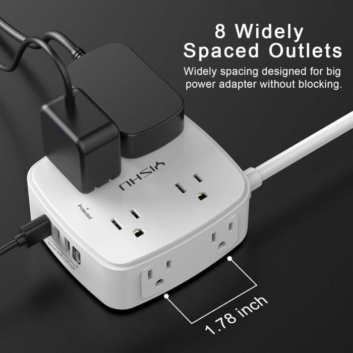 1738586343 6 Ft Surge Protector Power Strip 8 Widely Outlets With 4 Usb Ports 3 Side Outlet Extender With 6 Feet Extension Cord Flat Plug Wall Mount Desk Usb Charging Station Etlwhite.jpg