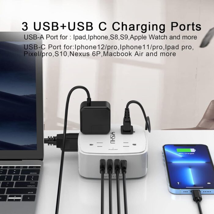 1738586351 6 Ft Surge Protector Power Strip 8 Widely Outlets With 4 Usb Ports 3 Side Outlet Extender With 6 Feet Extension Cord Flat Plug Wall Mount Desk Usb Charging Station Etlwhite.jpg