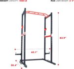 1738586354 Sunny Health Fitness Power Zone Strength Rack Power Cage 1000 LB Weight Capacity Spotter Bar Angled Pull Up Bar J Hooks Resistance Band Pins Optional LAT Pull Down