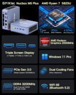 1738586595 GMKtec M5 Plus Gaming Mini PC Ryzen 7 5825U Upgraded 5700U 32GB RAM 1TB SSD Windows 11 Pro Dual NIC LAN 2.5GbE Desktop Computers Triple 4K Display Lunar Blue