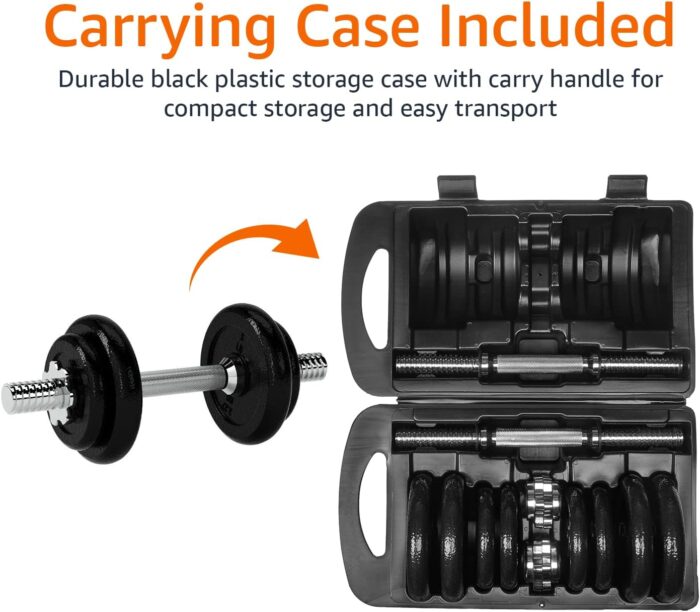 1738586600 Amazon Basics Adjustable Dumbbell Hand Weight Set 38 Pounds Black