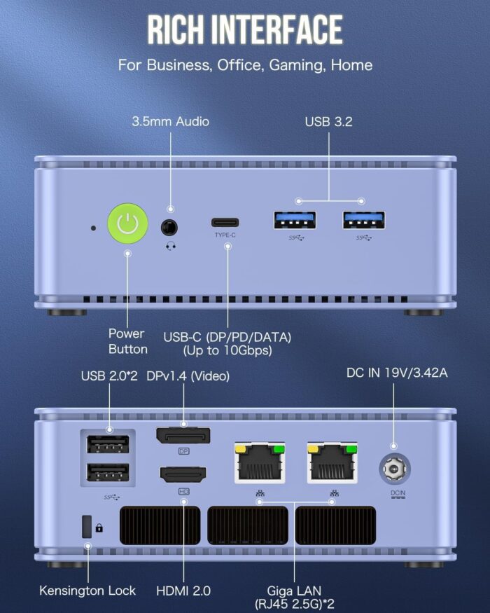 1738586600 GMKtec M5 Plus Gaming Mini PC Ryzen 7 5825U Upgraded 5700U 32GB RAM 1TB SSD Windows 11 Pro Dual NIC LAN 2.5GbE Desktop Computers Triple 4K Display Lunar Blue