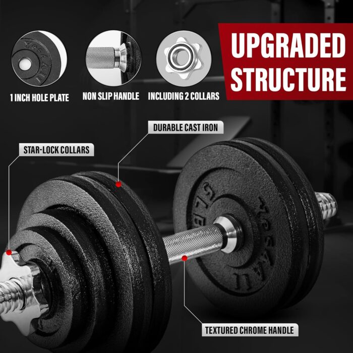 1738586649 Yes4All Old School Adjustable Dumbbell Set with Weight Plates Star Lock CollarsConnector 40lbs to 200lbs Adjustable Weight Plates Set