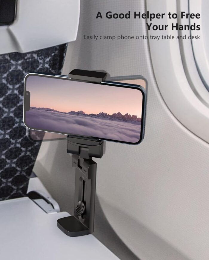 1738598547 MiiKARE Airplane Travel Essentials Phone Holder Universal Handsfree Phone Mount for Flying with 360 Degree Rotation Accessory for Airplane Travel Must Haves Phone Stand for Desk BlackPink