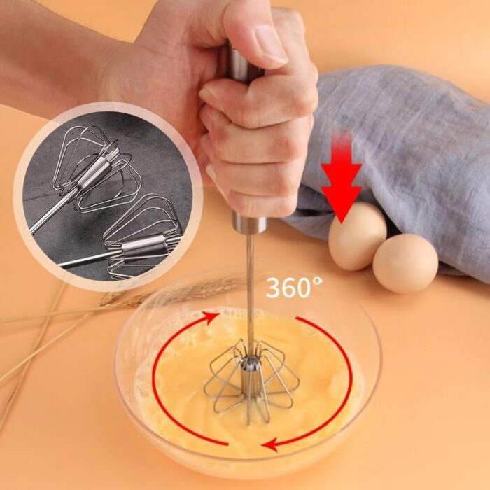 1738675194 Stainless Steel Semi Automatic Whisk 2024 New Stainless Steel Egg Whisk Hand Push Rotary Whisk Blender Hand Push Mixer Stirrer Tool for Cooking Kitchen Home Egg Milk 10in