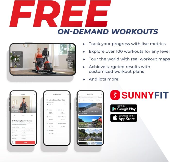 1738675296 Sunny Health Fitness Smart Indoor Recumbent Bike Trainer Home Full Body Workout Cardio Cycling Machine for Seniors Free SunnyFit Bluetooth Connect Optional Arm Exerciser Hand Cycle Bands