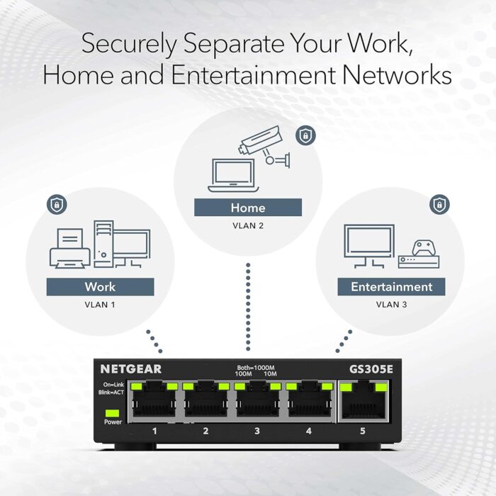 1738761542 NETGEAR 5 Port Gigabit Ethernet Easy Smart Managed Essentials Switch GS305E Desktop or Wall Mount Home Network Hub Office Ethernet Splitter Silent Operation